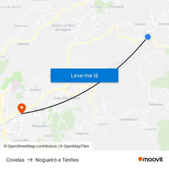 Covelas to Nogueiró e Tenões map