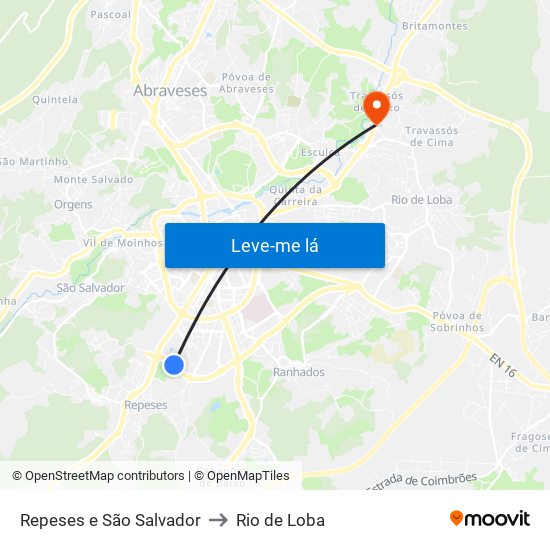 Repeses e São Salvador to Rio de Loba map