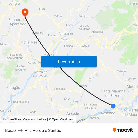 Baião to Vila Verde e Santão map