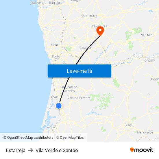 Estarreja to Vila Verde e Santão map