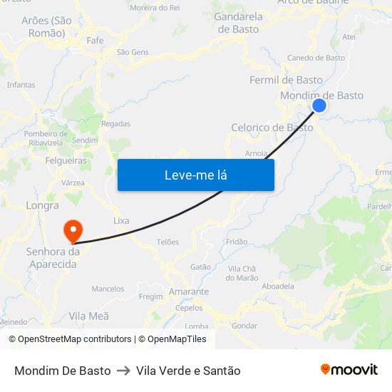 Mondim De Basto to Vila Verde e Santão map