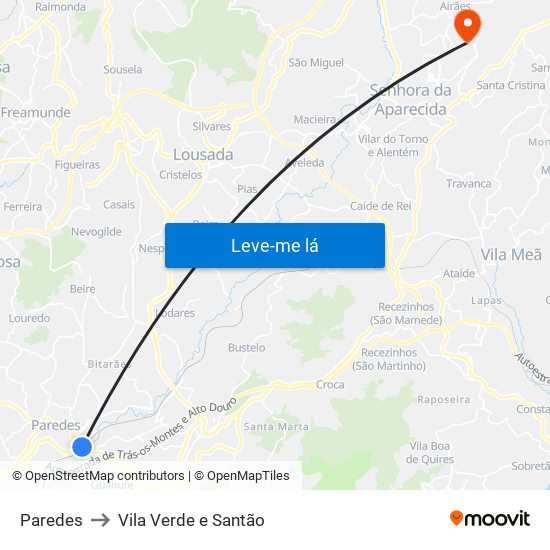 Paredes to Vila Verde e Santão map