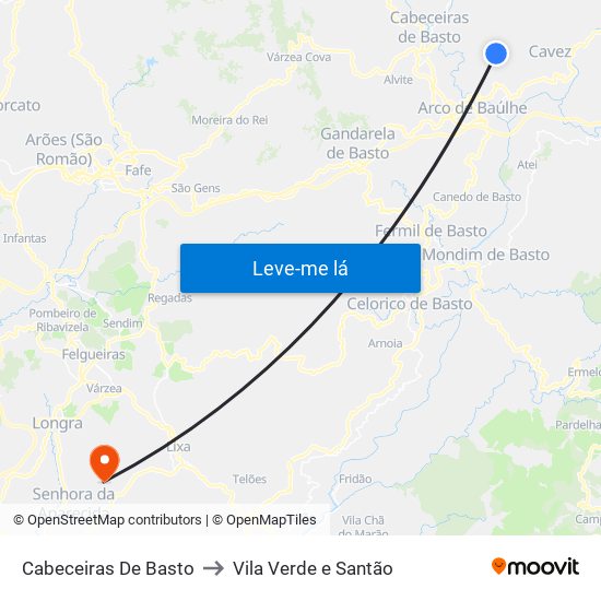 Cabeceiras De Basto to Vila Verde e Santão map