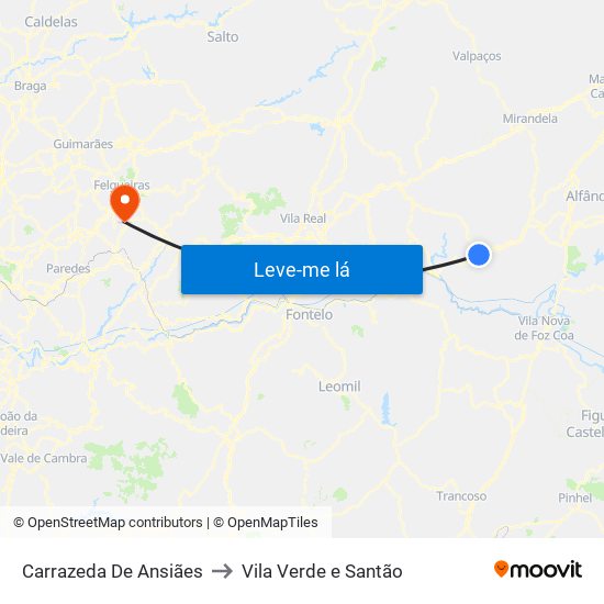 Carrazeda De Ansiães to Vila Verde e Santão map