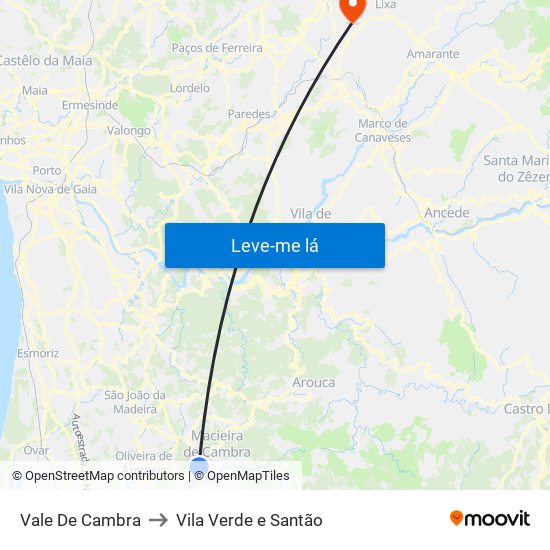 Vale De Cambra to Vila Verde e Santão map