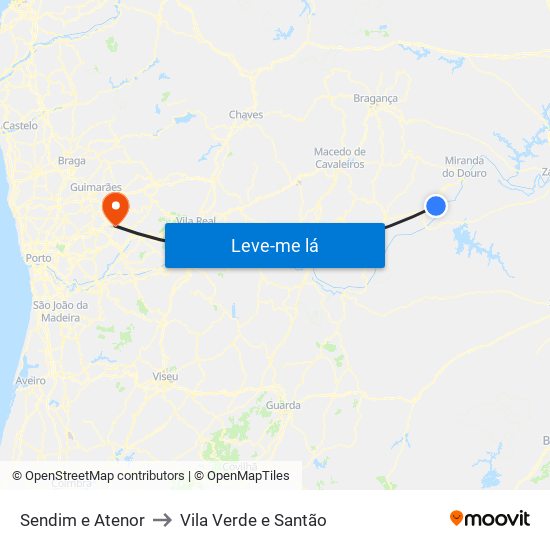 Sendim e Atenor to Vila Verde e Santão map