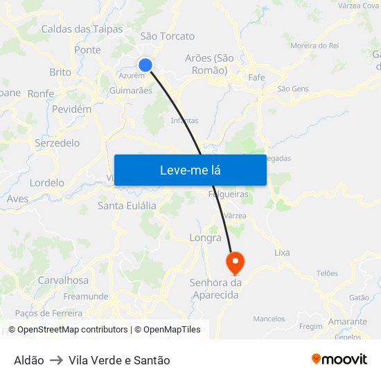 Aldão to Vila Verde e Santão map