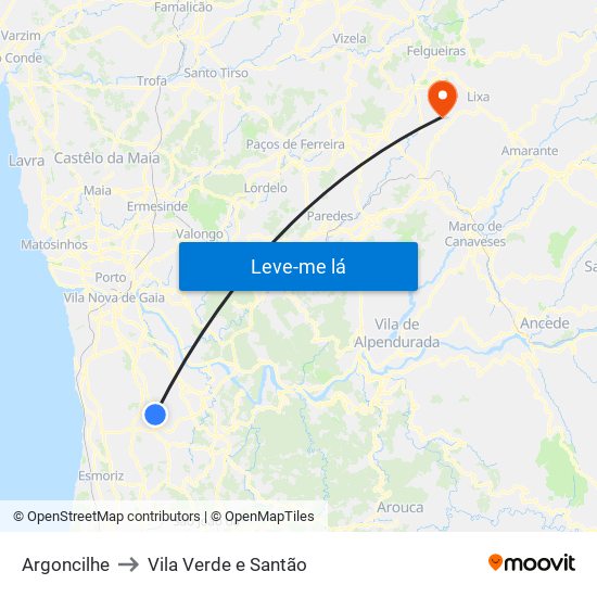 Argoncilhe to Vila Verde e Santão map