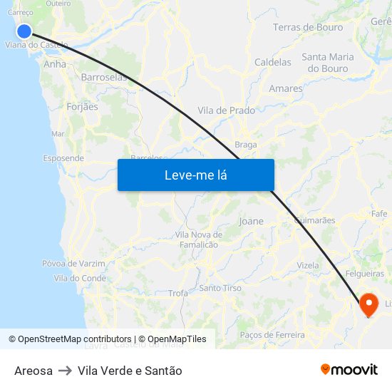 Areosa to Vila Verde e Santão map