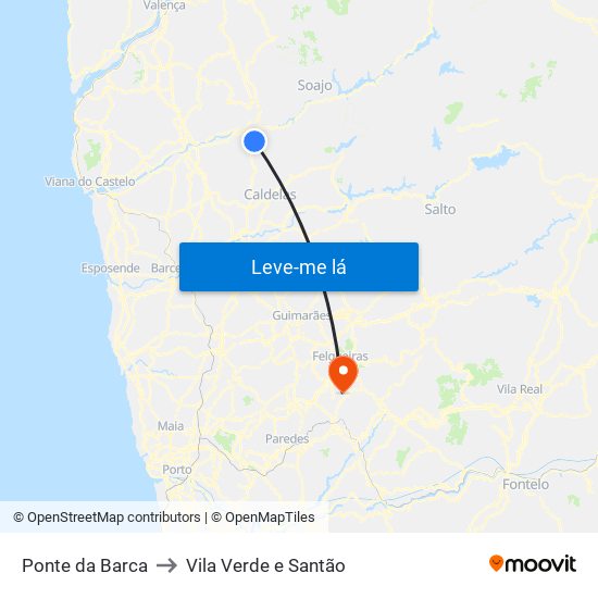 Ponte da Barca to Vila Verde e Santão map