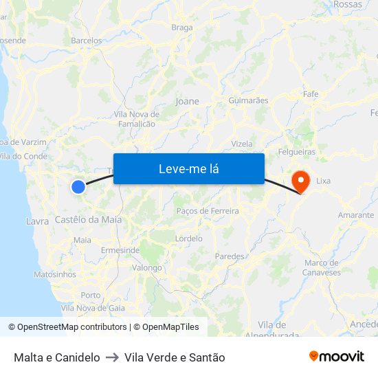 Malta e Canidelo to Vila Verde e Santão map