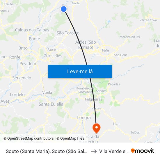 Souto (Santa Maria), Souto (São Salvador) e Gondomar to Vila Verde e Santão map