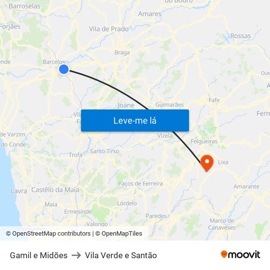 Gamil e Midões to Vila Verde e Santão map