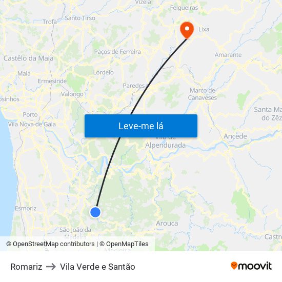 Romariz to Vila Verde e Santão map