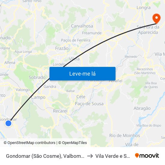 Gondomar (São Cosme), Valbom e Jovim to Vila Verde e Santão map