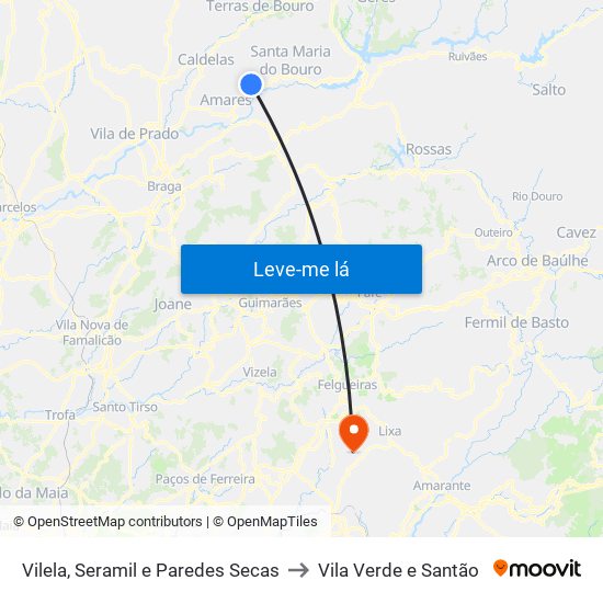 Vilela, Seramil e Paredes Secas to Vila Verde e Santão map