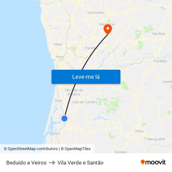 Beduído e Veiros to Vila Verde e Santão map