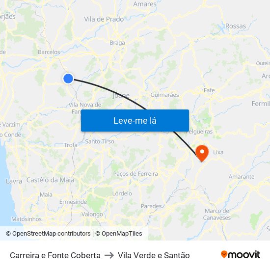 Carreira e Fonte Coberta to Vila Verde e Santão map