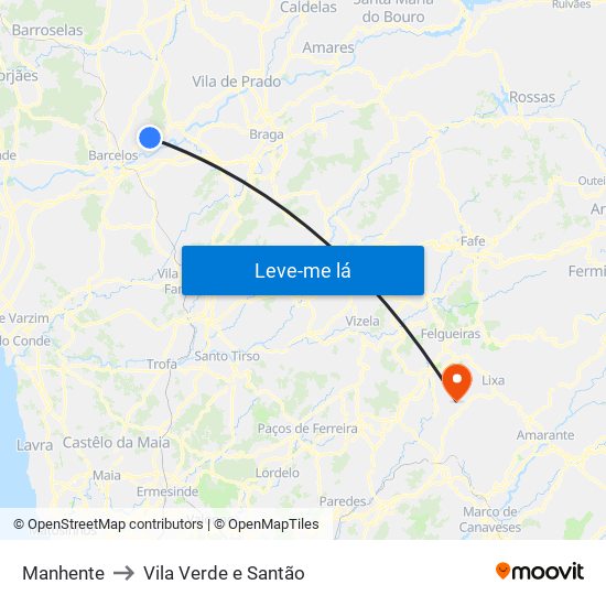 Manhente to Vila Verde e Santão map