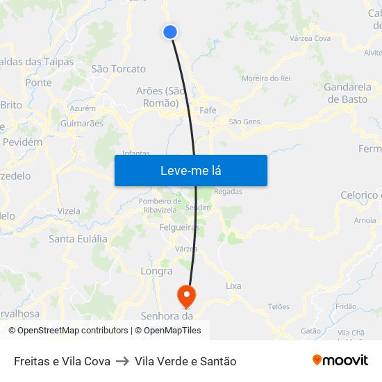 Freitas e Vila Cova to Vila Verde e Santão map