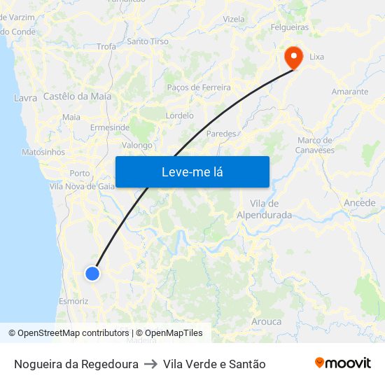 Nogueira da Regedoura to Vila Verde e Santão map
