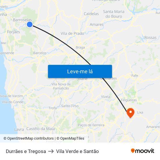 Durrães e Tregosa to Vila Verde e Santão map