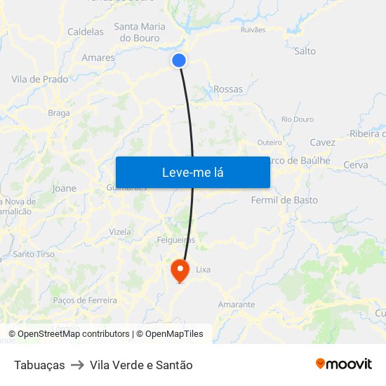 Tabuaças to Vila Verde e Santão map