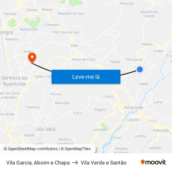 Vila Garcia, Aboim e Chapa to Vila Verde e Santão map