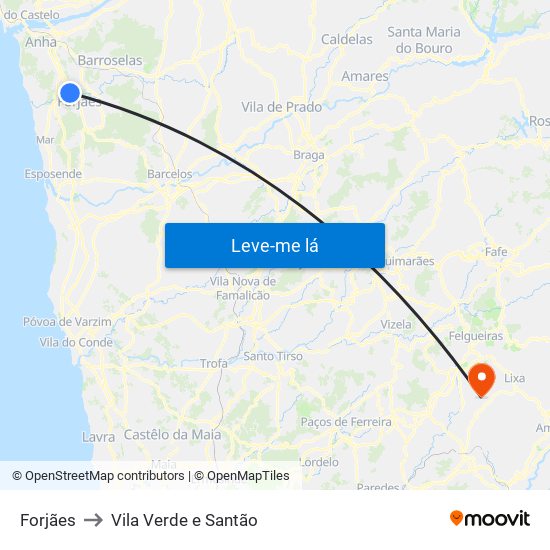 Forjães to Vila Verde e Santão map