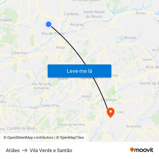 Atiães to Vila Verde e Santão map