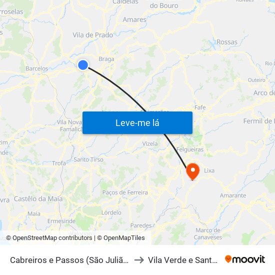 Cabreiros e Passos (São Julião) to Vila Verde e Santão map