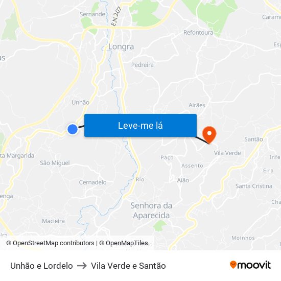 Unhão e Lordelo to Vila Verde e Santão map
