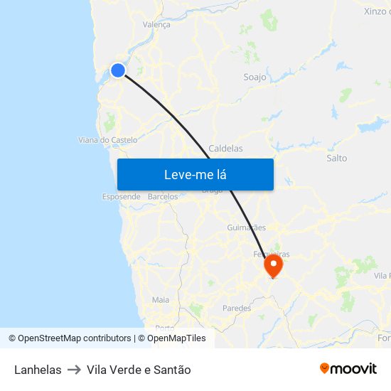 Lanhelas to Vila Verde e Santão map