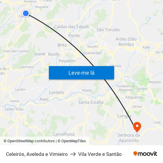 Celeirós, Aveleda e Vimieiro to Vila Verde e Santão map