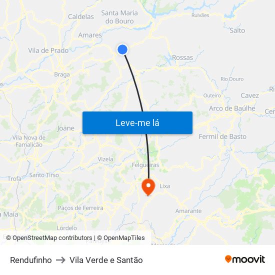 Rendufinho to Vila Verde e Santão map