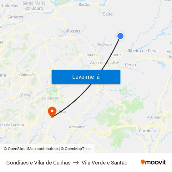 Gondiães e Vilar de Cunhas to Vila Verde e Santão map