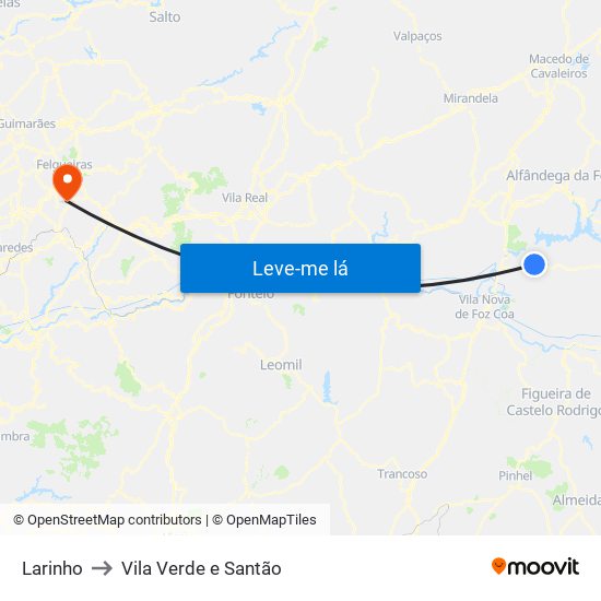 Larinho to Vila Verde e Santão map