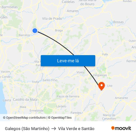 Galegos (São Martinho) to Vila Verde e Santão map