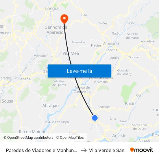 Paredes de Viadores e Manhuncelos to Vila Verde e Santão map