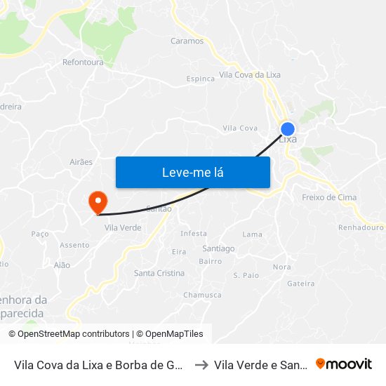Vila Cova da Lixa e Borba de Godim to Vila Verde e Santão map