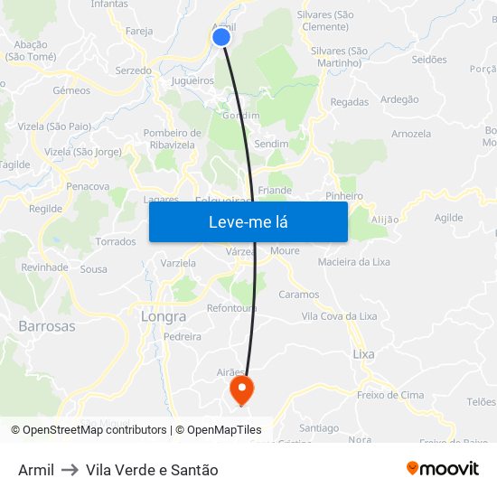 Armil to Vila Verde e Santão map