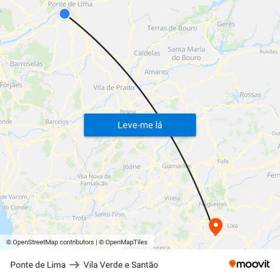 Ponte de Lima to Vila Verde e Santão map