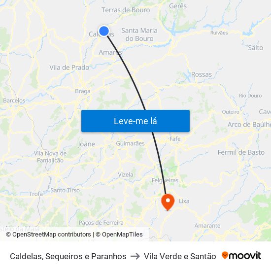 Caldelas, Sequeiros e Paranhos to Vila Verde e Santão map