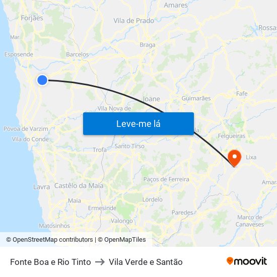 Fonte Boa e Rio Tinto to Vila Verde e Santão map