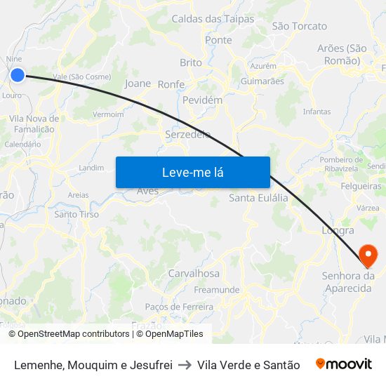 Lemenhe, Mouquim e Jesufrei to Vila Verde e Santão map