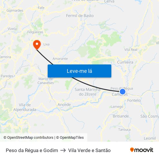 Peso da Régua e Godim to Vila Verde e Santão map
