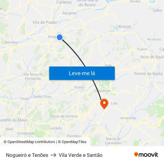 Nogueiró e Tenões to Vila Verde e Santão map