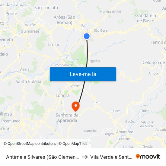 Antime e Silvares (São Clemente) to Vila Verde e Santão map