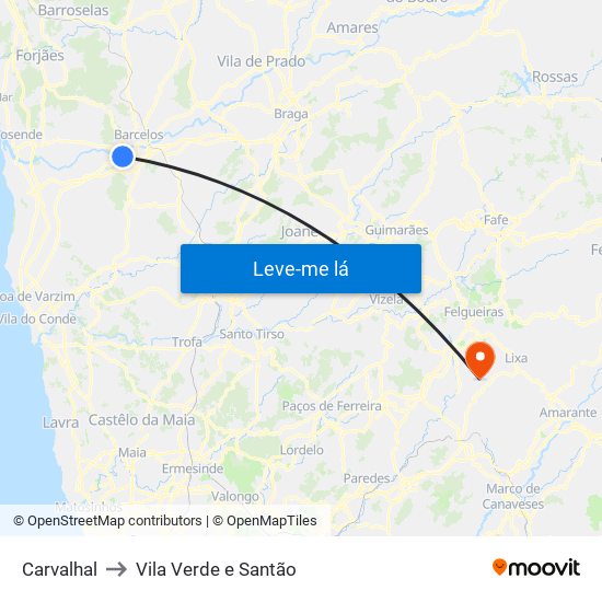 Carvalhal to Vila Verde e Santão map