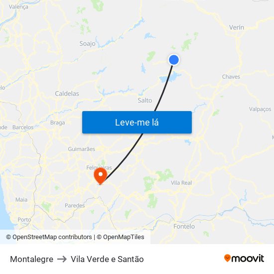 Montalegre to Vila Verde e Santão map